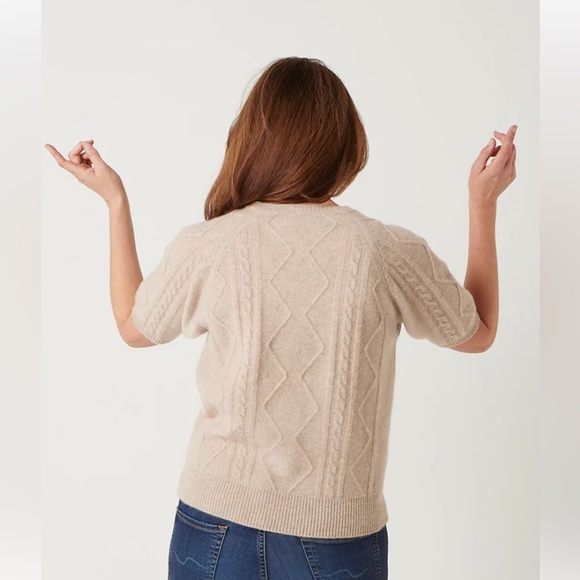 Jumper 1234 cashmere buff short sleeve Aran crew hand applied bobbles sweater. - Picture 3 of 13